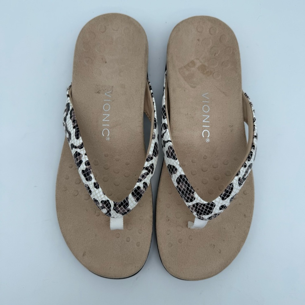 Vionic Dillon White Snake Leather Toe Post Thong … - image 4